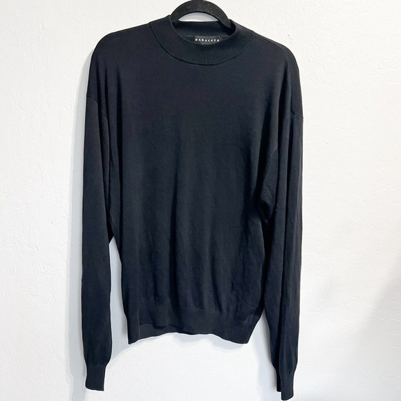 BARACUTA Silk Cotton Mock Neck Knit Pullover Sweater Lightweight Mens XL Black - Picture 4 of 4
